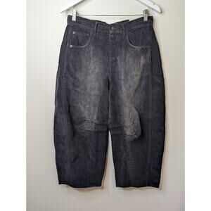 Free People We The Free Good Luck Mid-Rise Cord Barrel Jeans Jet Black 28s NEW